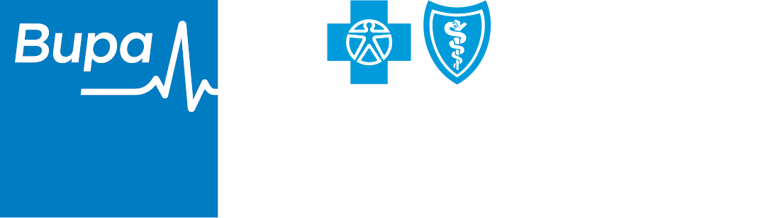 Bupa heartbeat logo alongside Blue Cross Blue Shields logo
